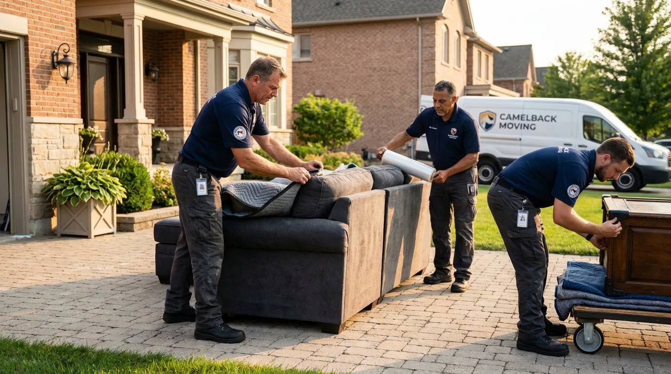Large estate moving crew wrapping furniture in Sanger, TX